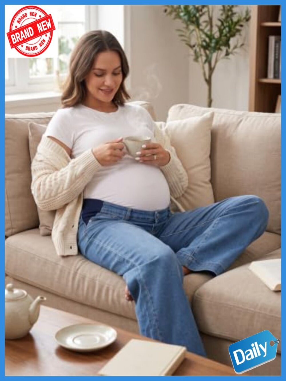Maternity Wide Leg Jeans High Rise Elastic Side Panels Stretch Denim Work Casual - Picture 3 of 5